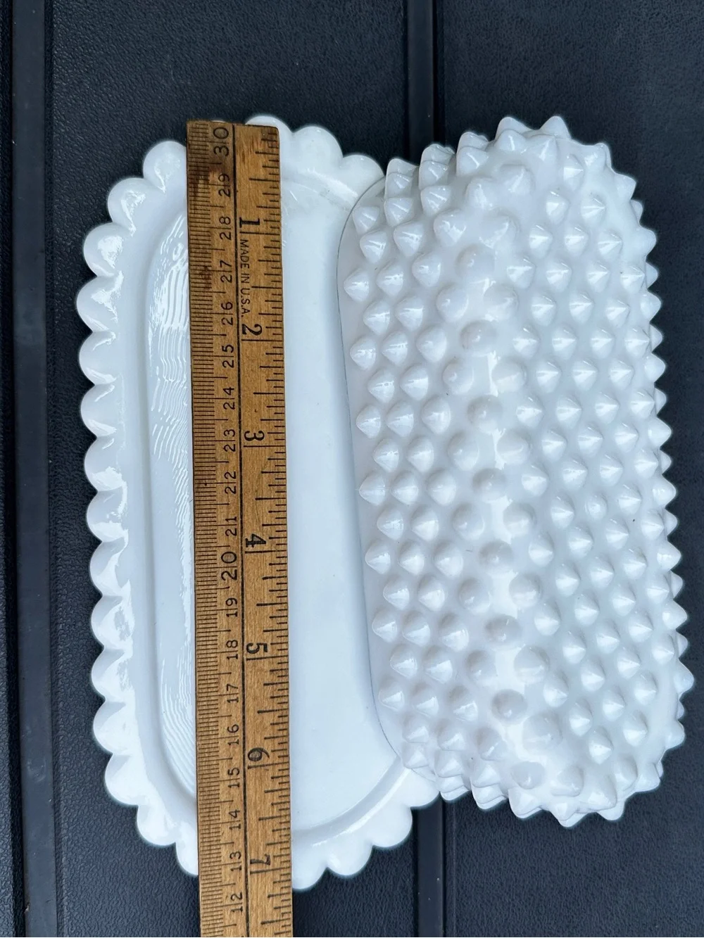 Vintage Fenton Hobnail Milk Glass Covered Butter Dish w/ Scalloped Edge